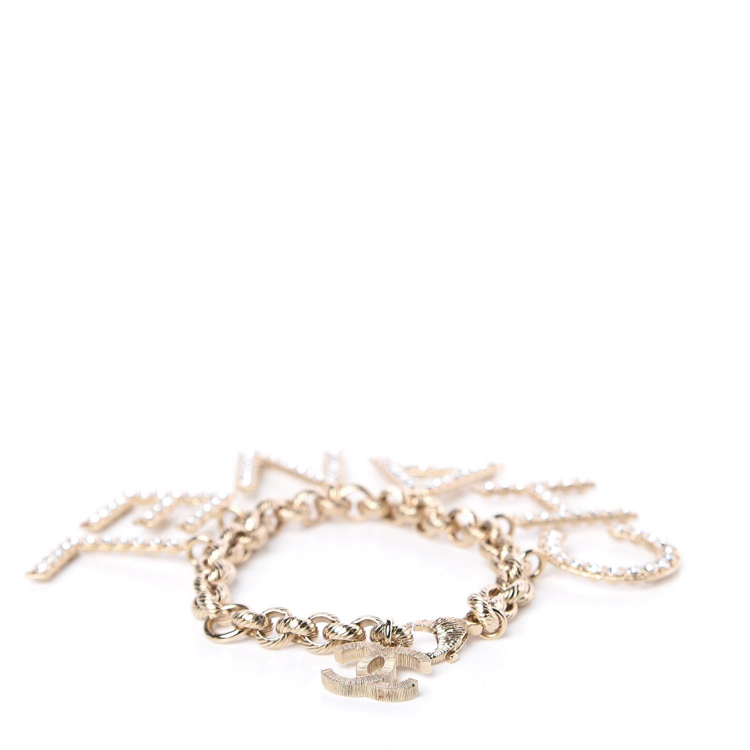 Chanel Metal Crystal Cha-Nel Logo Charm Bracelet Gold 3 of 4