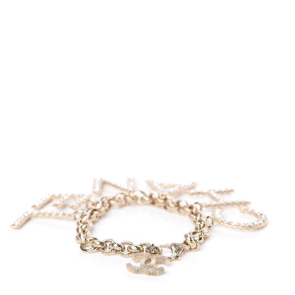 Chanel Metal Crystal Cha-Nel Logo Charm Bracelet Gold 3 of 4