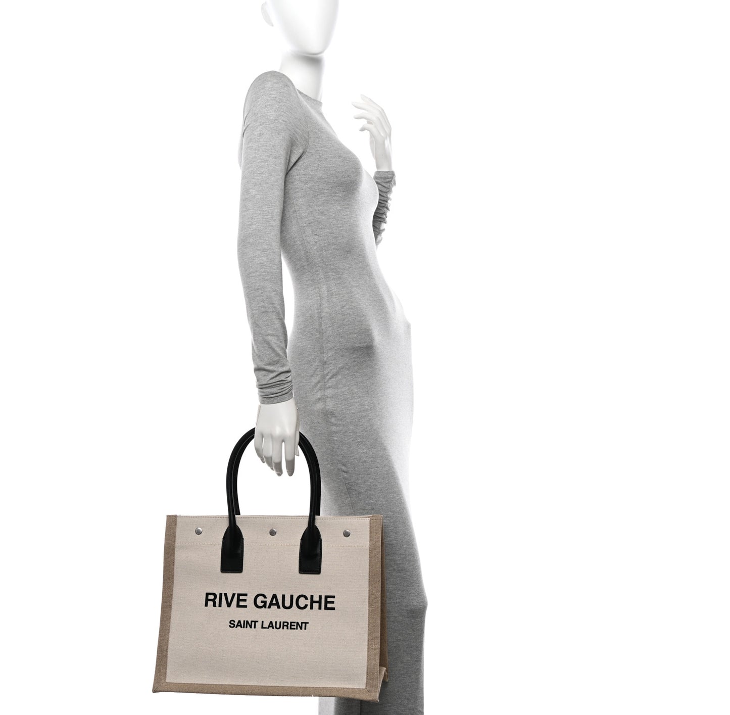 Linen Calfskin Small Rive Gauche Tote Greggio Natural