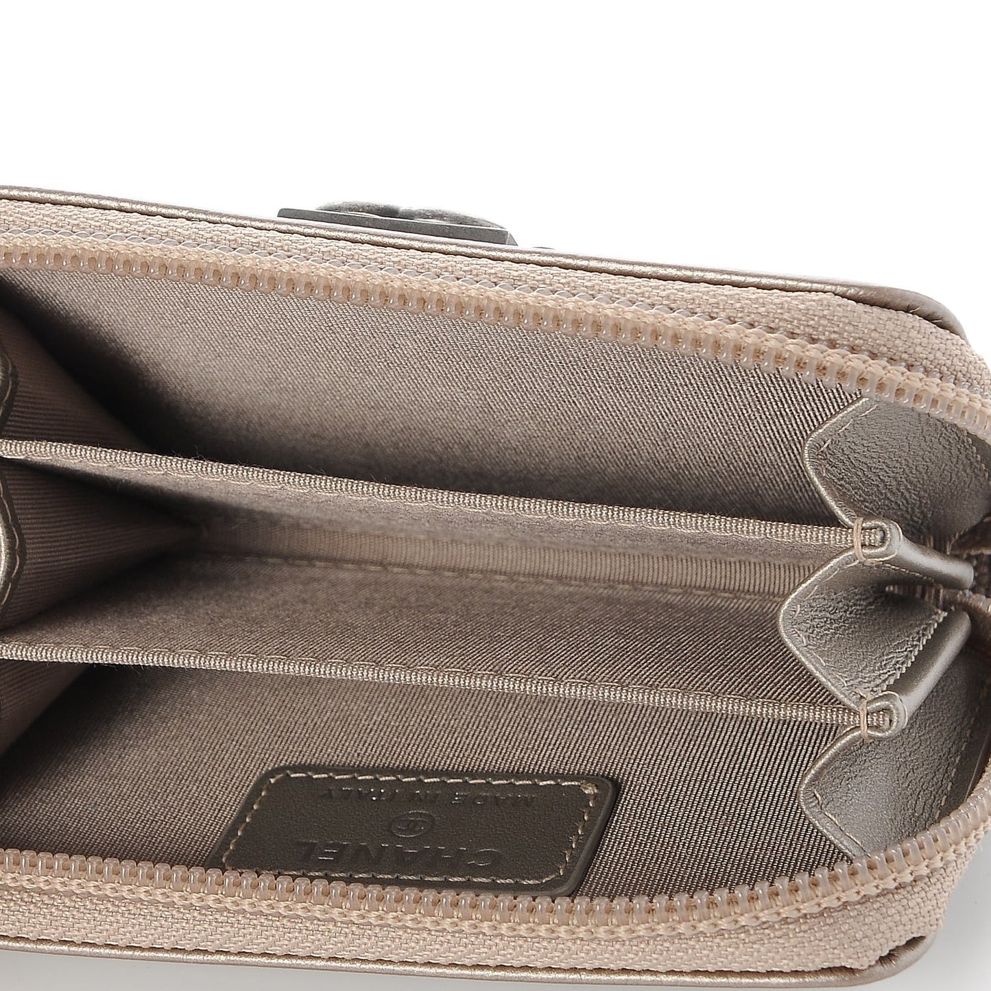 Metallic Caviar Quilted Boy Zip Around Coin Purse Wallet Copper