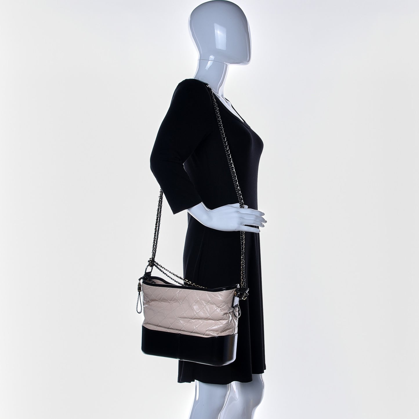 Aged Calfskin Quilted Medium Gabrielle Hobo Beige Black