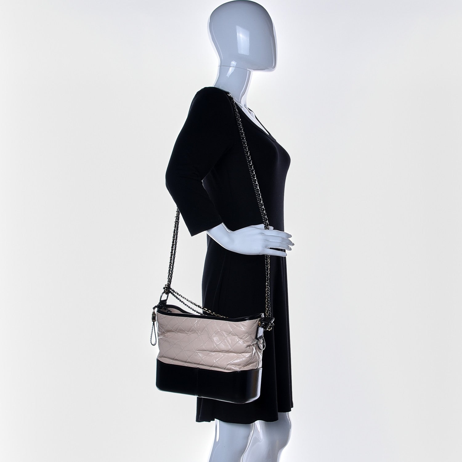 Chanel Aged Calfskin Quilted Medium Gabrielle Hobo Beige Black 2 of 10