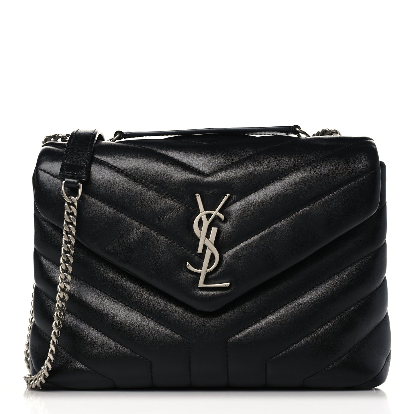 Calfskin Y Quilted Monogram Small Loulou Chain Satchel Black