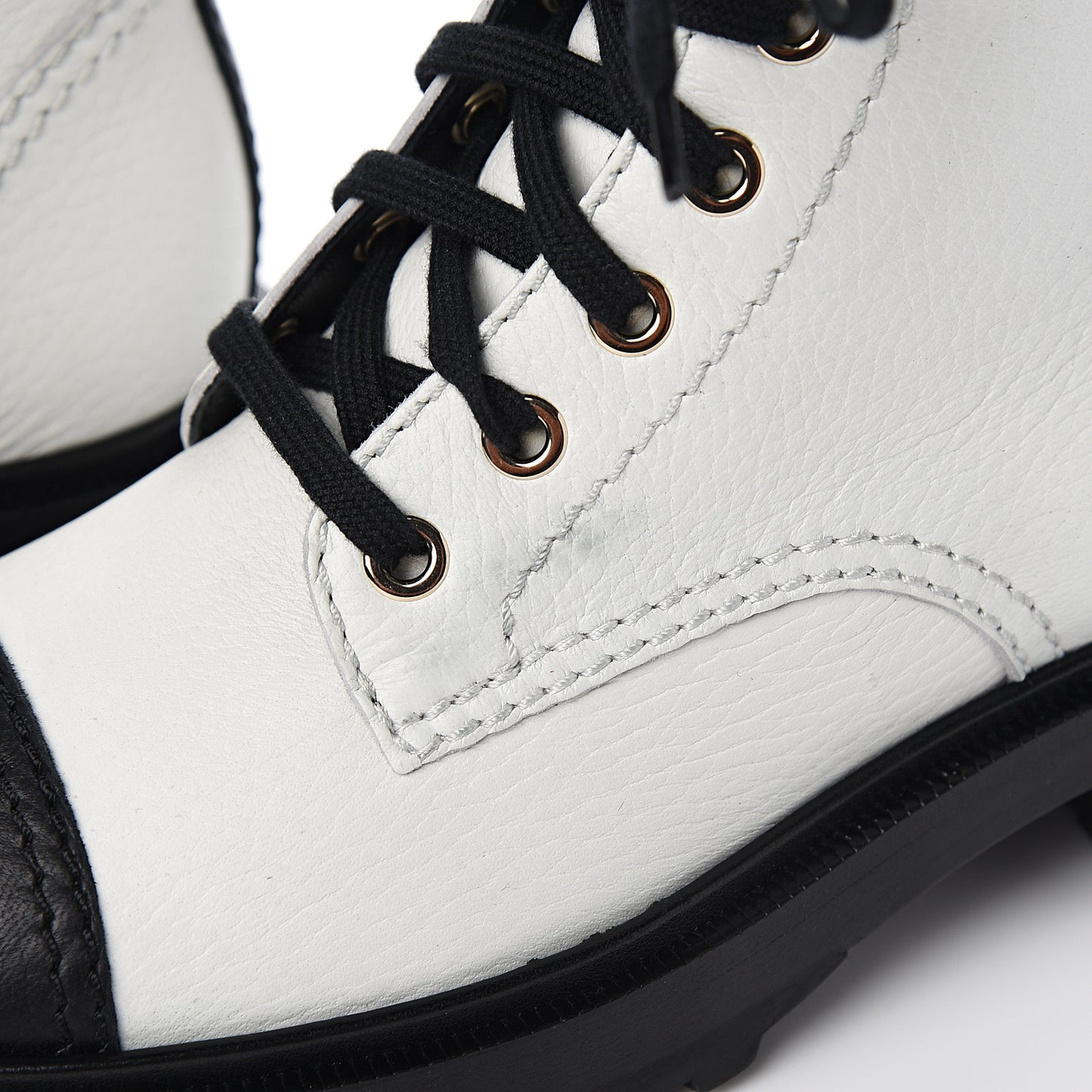 Lambskin Grained Calfskin CC Cap Toe Short Boots 37.5 White Black