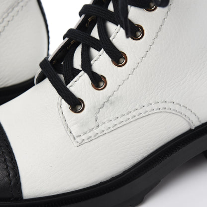 Chanel Lambskin Grained Calfskin CC Cap Toe Short Boots 37.5 White Black 9 of 10