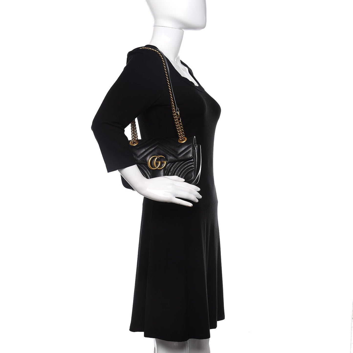 Calfskin Matelasse Mini GG Marmont Shoulder Bag Black