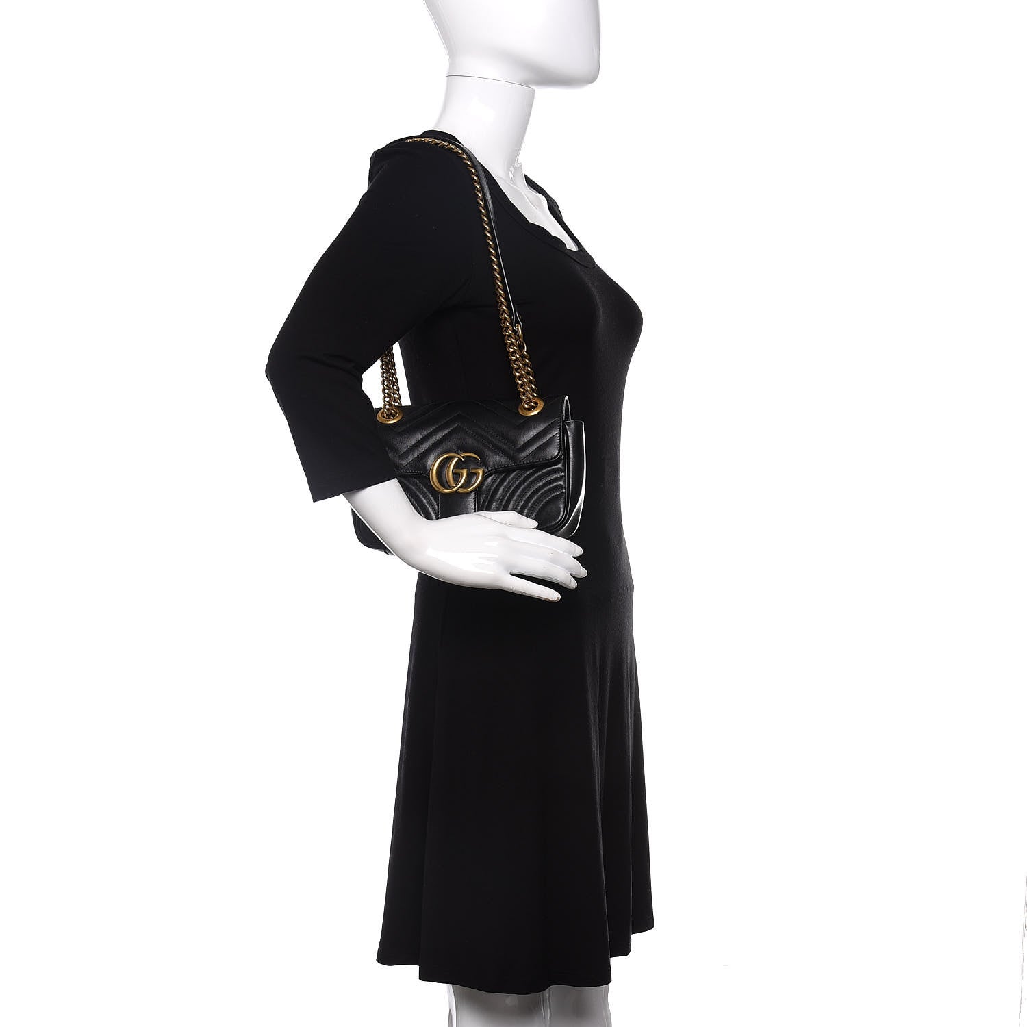 Gucci Calfskin Matelasse Mini GG Marmont Shoulder Bag Black 2 of 11