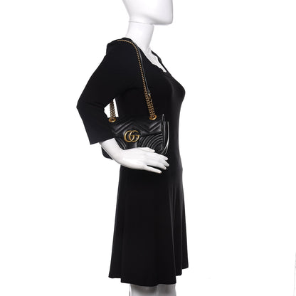 Gucci Calfskin Matelasse Mini GG Marmont Shoulder Bag Black 2 of 11