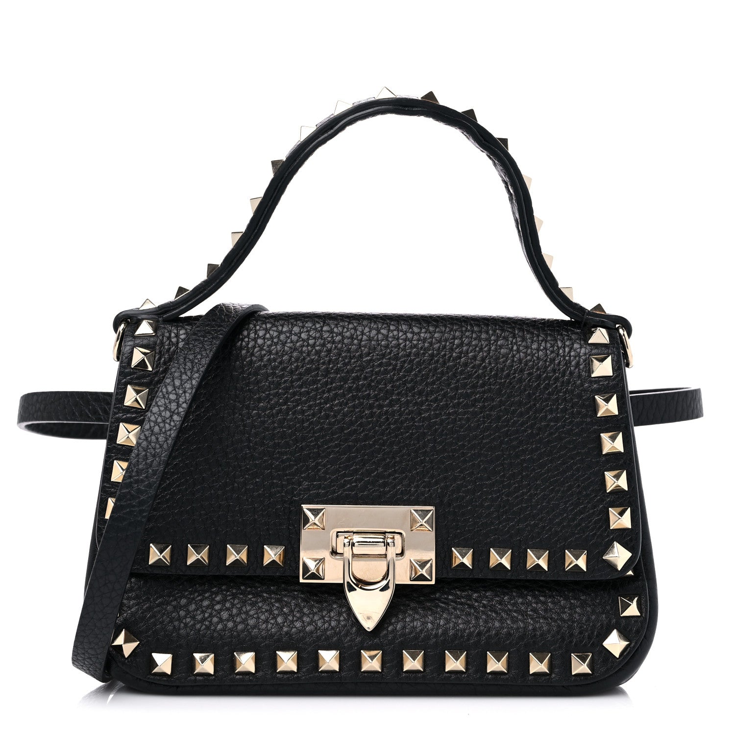 Valentino Garavani Grainy Calfskin Small Rockstud Top Handle Bag Black 1 of 11