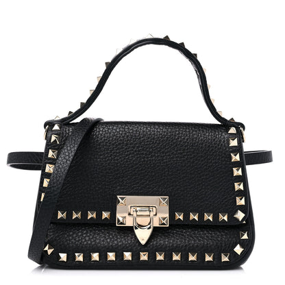 Valentino Garavani Grainy Calfskin Small Rockstud Top Handle Bag Black 1 of 11
