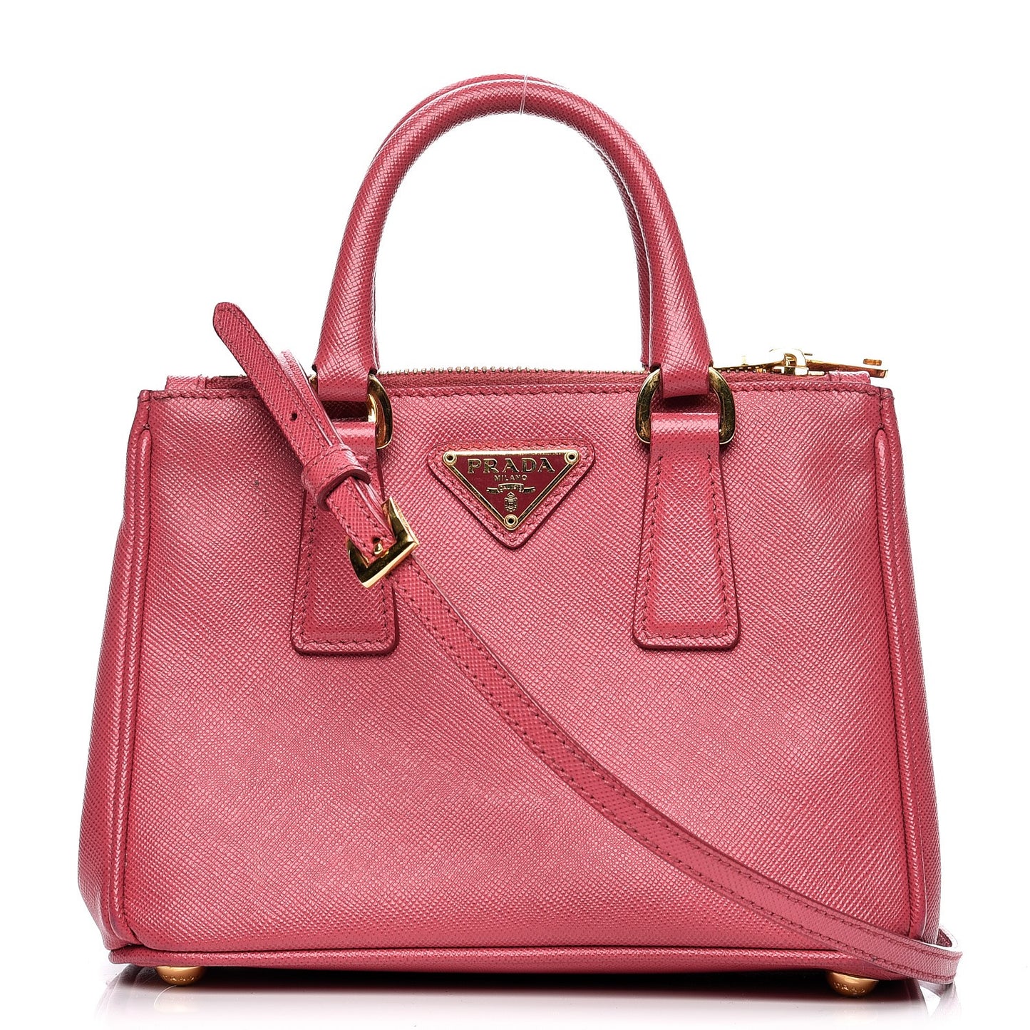 Saffiano Lux Micro Galleria Double Zip Tote Peonia