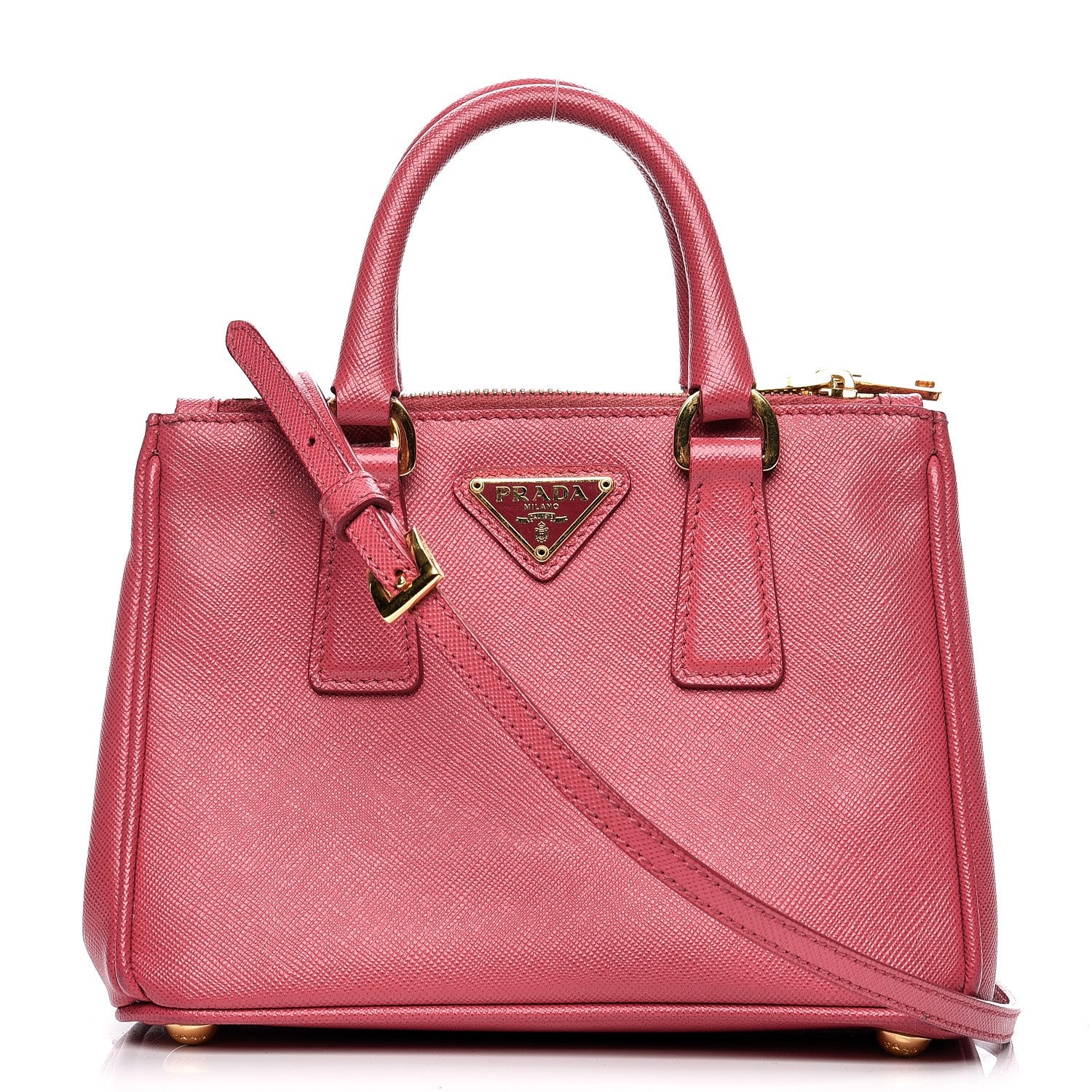 Prada Saffiano Lux Micro Galleria Double Zip Tote Peonia 1 of 8