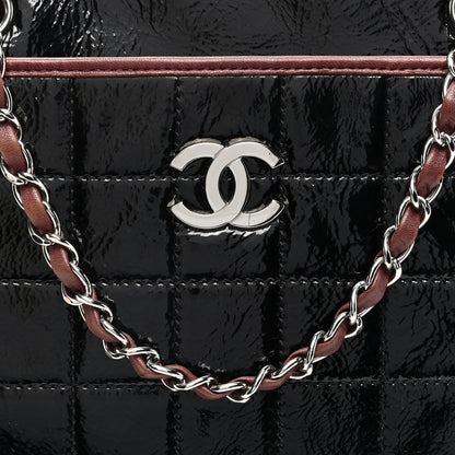 Chanel Patent Chocolate Bar Quilted Tote Black Brown 8 of 10
