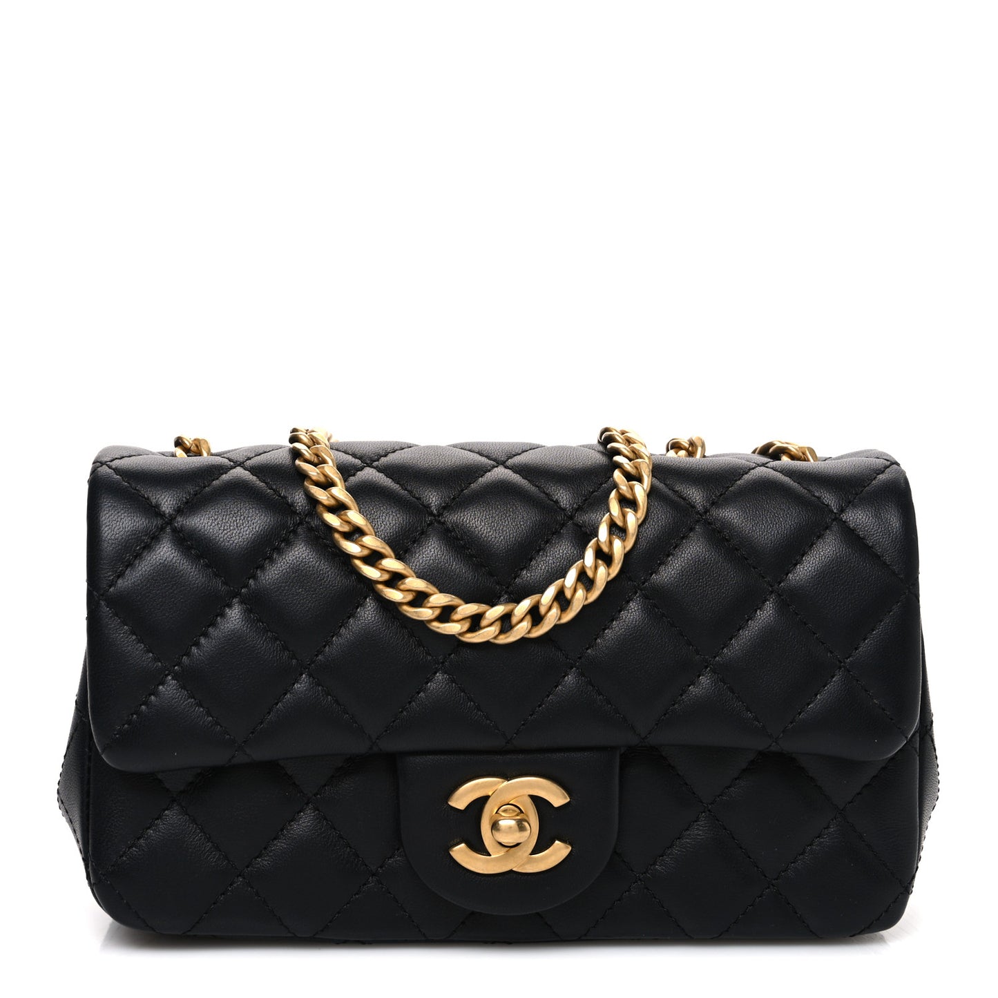 Lambskin Quilted Mini Rectangular Sweet Camellia Flap  Black