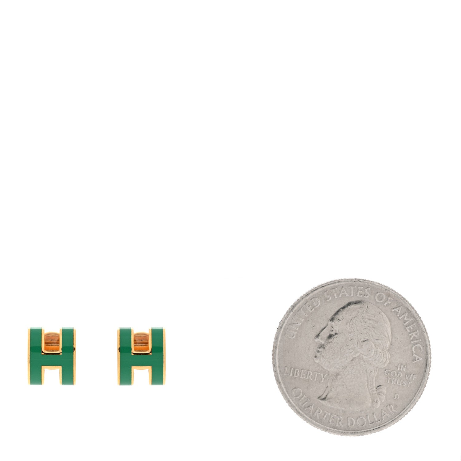 Hermes Gold Lacquered Mini Pop H Earrings Malachite 2 of 7