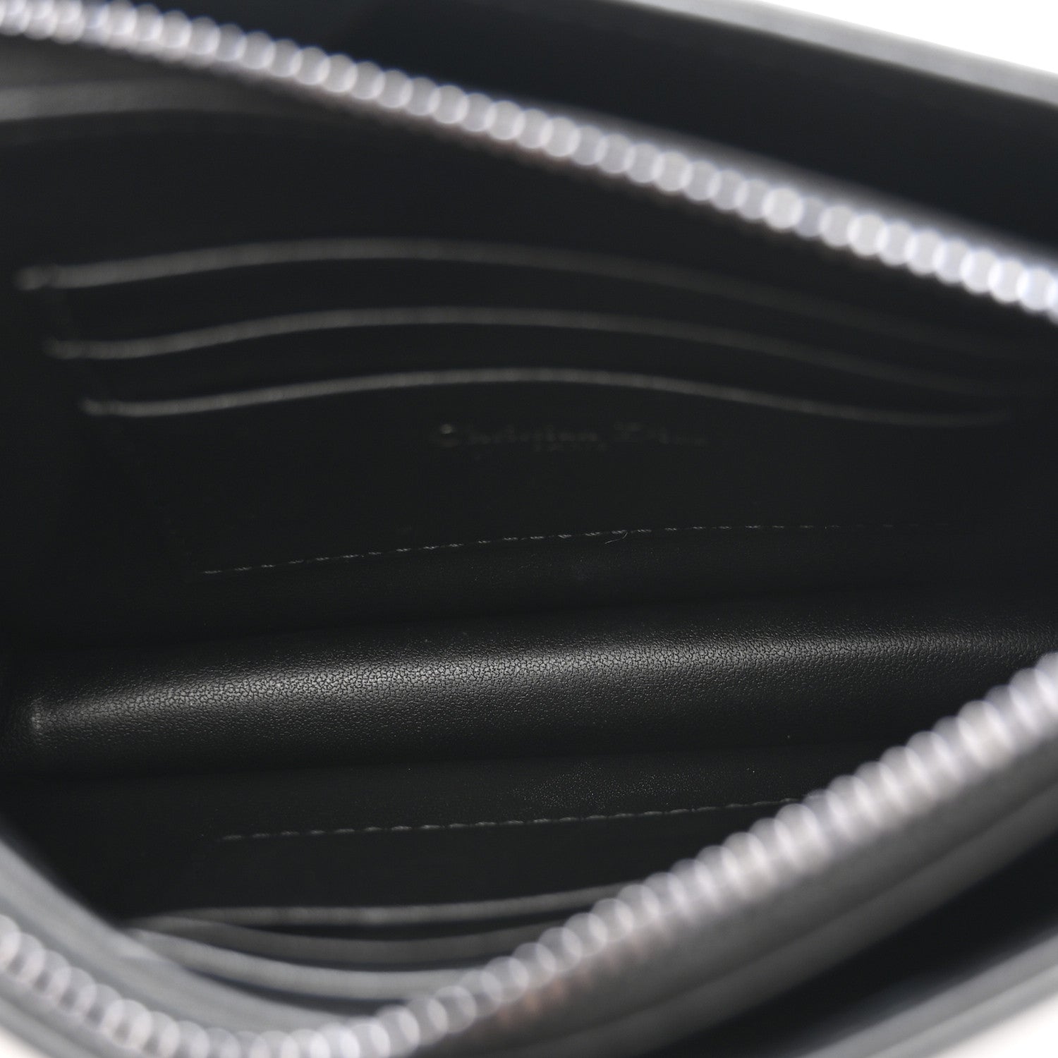 Christian Dior Calfskin Macrocannage Diamond Caro Zipped Pouch With Chain Black 5 of 10