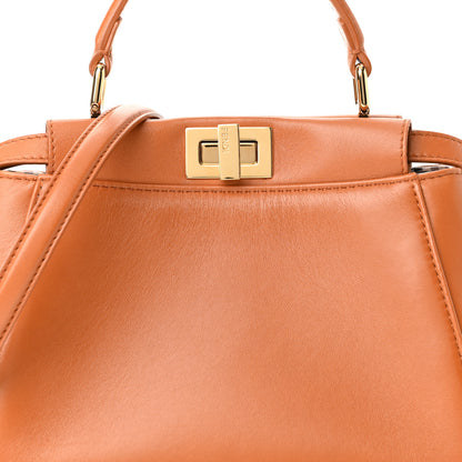 Fendi Nappa Vitello Century Gingham Embossed Mini Peekaboo Iconic Satchel Brandy White Black 7 of 10