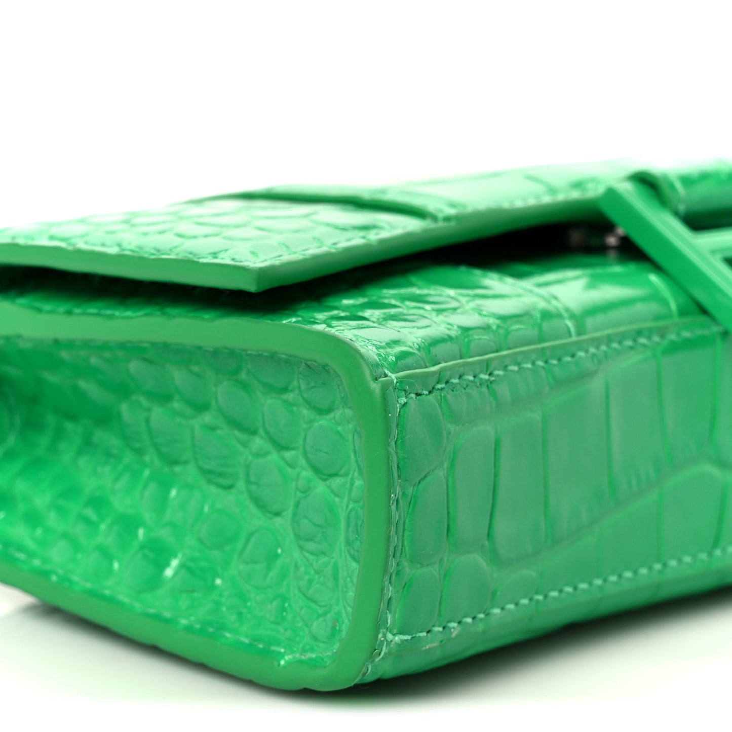 Shiny Calfskin Crocodile Embossed Hourglass Chain Bag Vivid Green