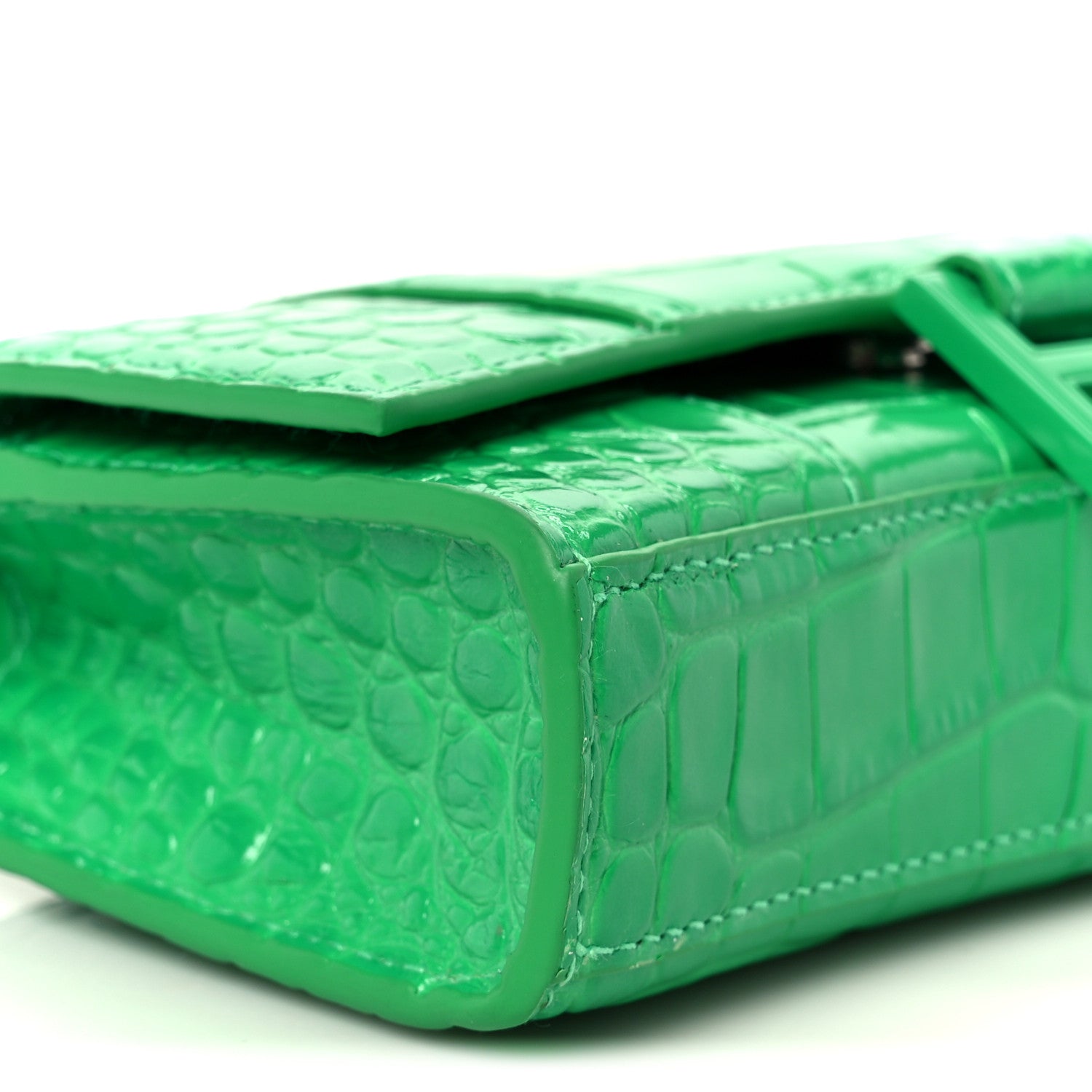 Balenciaga Shiny Calfskin Crocodile Embossed Hourglass Chain Bag Vivid Green 10 of 13