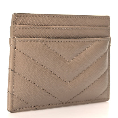 Saint Laurent Grain De Poudre Matelasse Chevron Monogram Credit Card Case Sea Salt 3 of 10