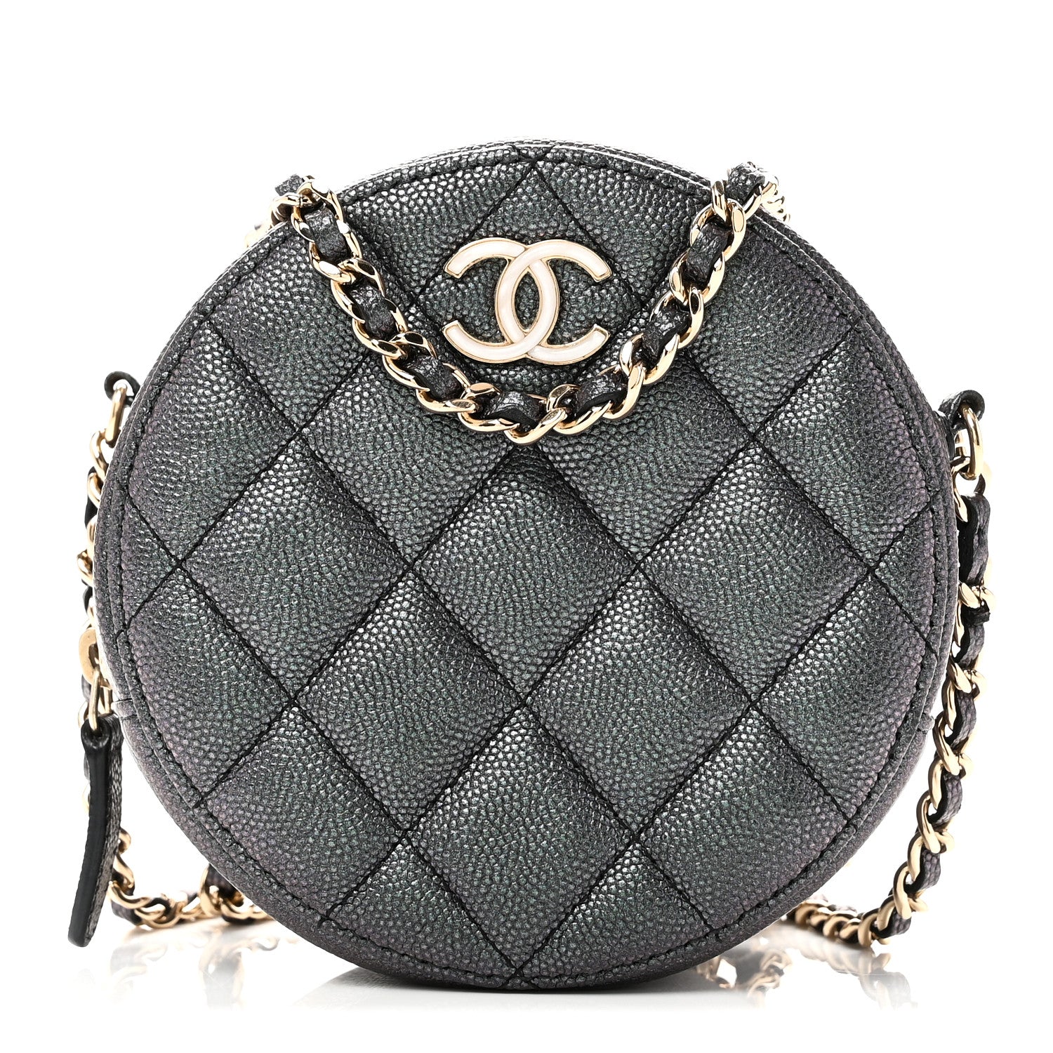 Chanel Iridescent Caviar Quilted Round Clutch With Chain Black 1 of 10