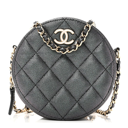 Chanel Iridescent Caviar Quilted Round Clutch With Chain Black 1 of 10