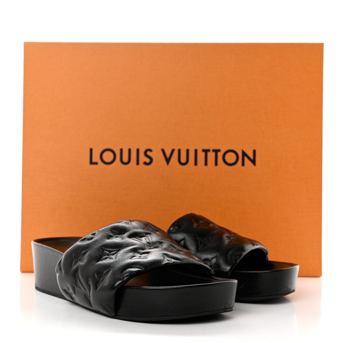 Lambskin Embossed Monogram Jumbo Flatform Mule Sandals 37.5 Black