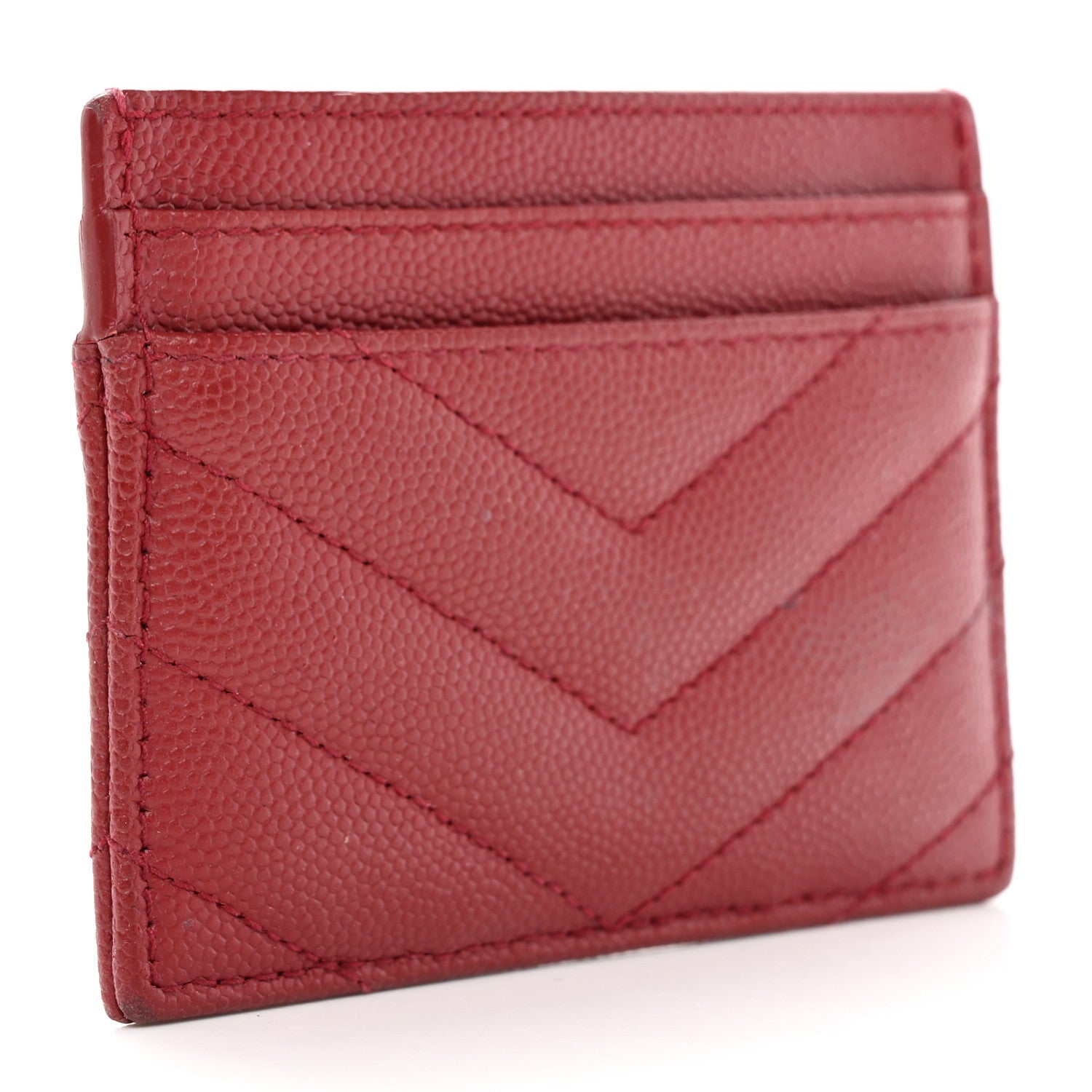 Saint Laurent Grain De Poudre Matelasse Chevron Monogram Credit Card Case Opyum Red 3 of 16