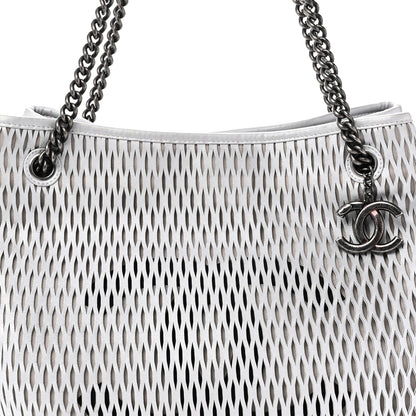 Chanel Calfskin Laser Cut Perforated CC Tote Silver 8 of 10