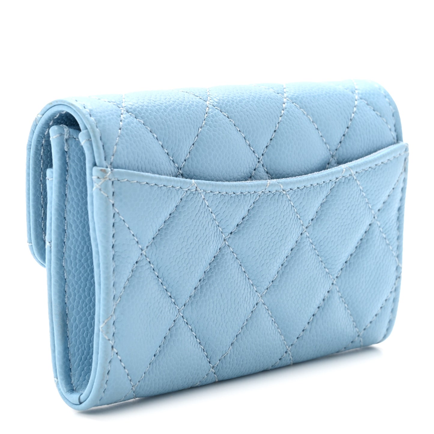 Caviar Quilted Flap Card Holder Wallet Light Blue
