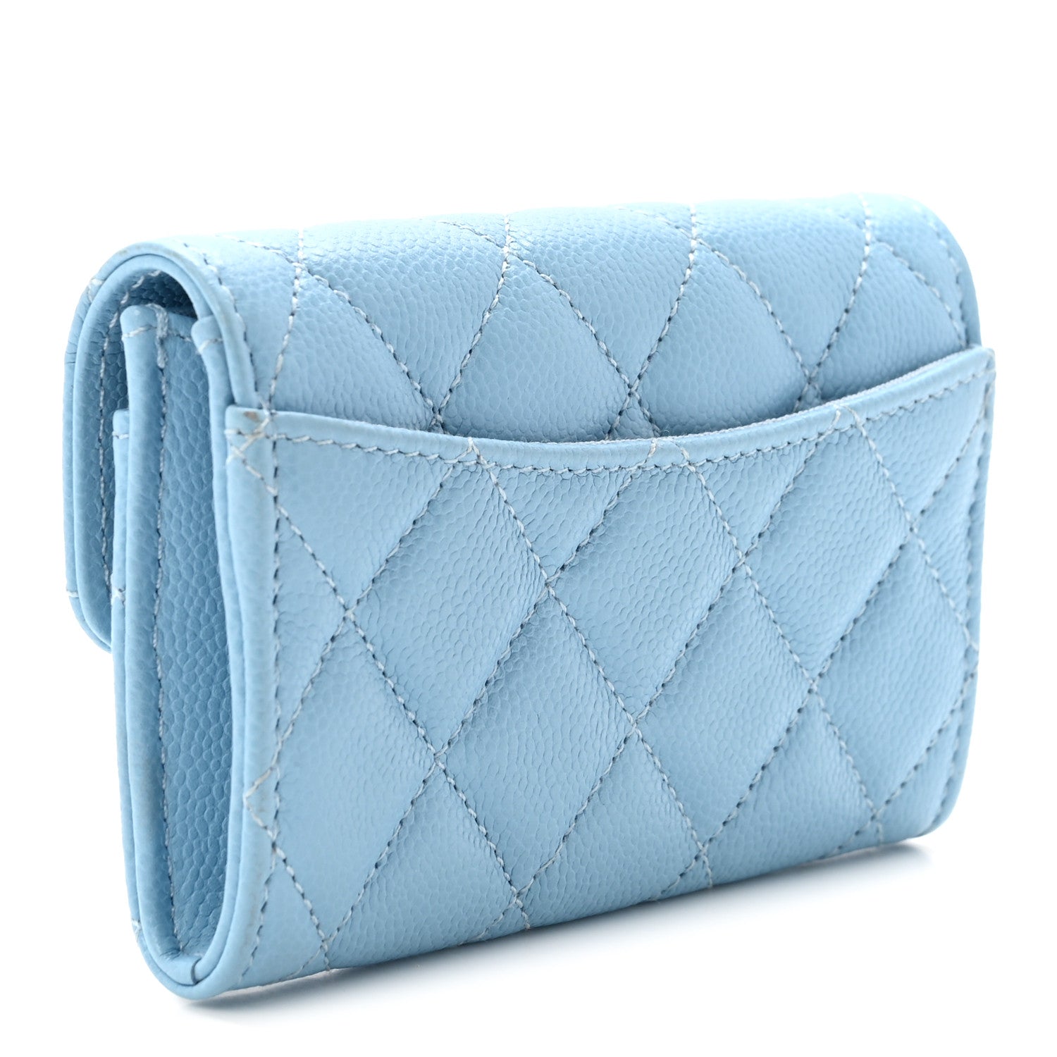 Chanel Caviar Quilted Flap Card Holder Wallet Light Blue 3 of 9