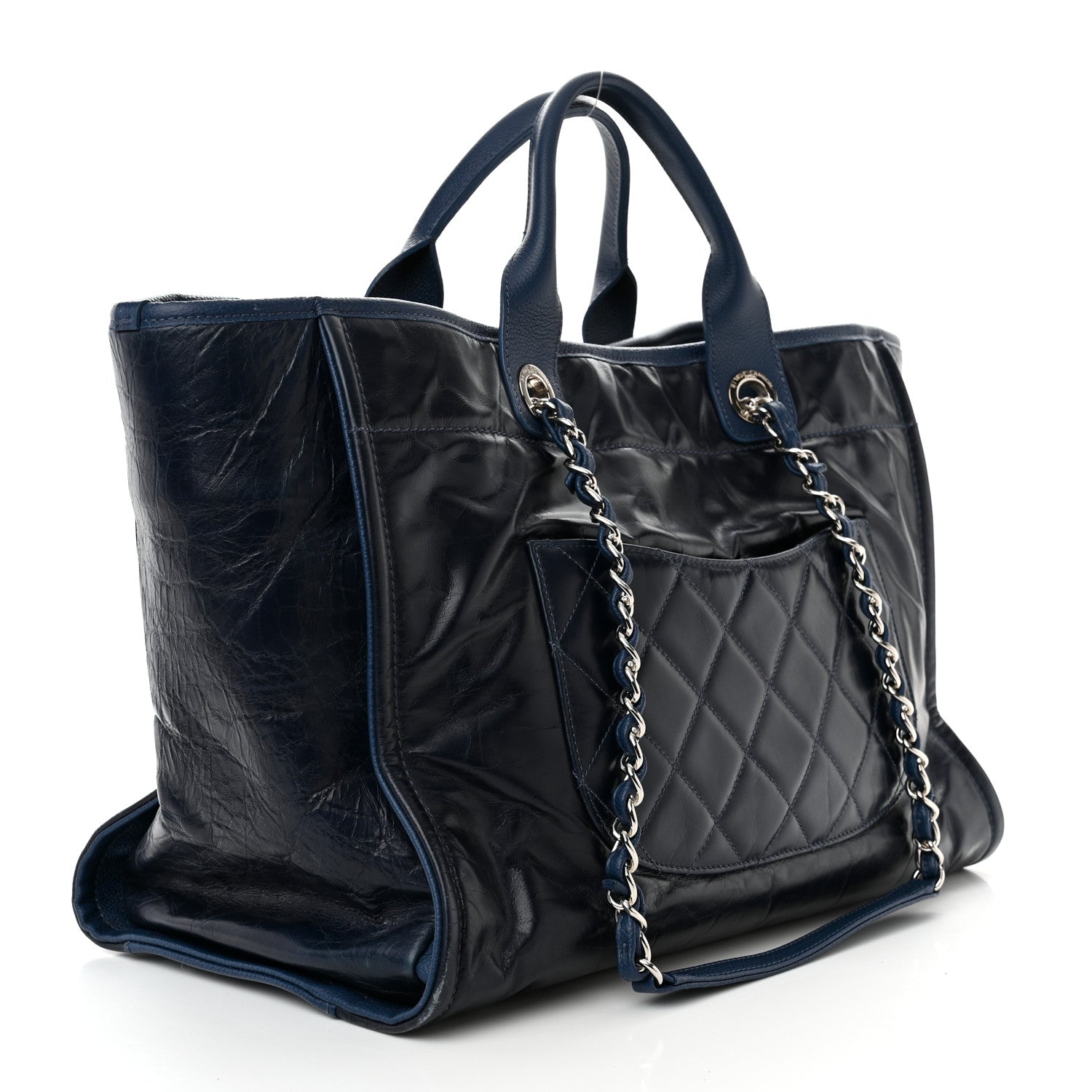 Chanel Glazed Calfskin Large Deauville Tote Blue 3 of 14