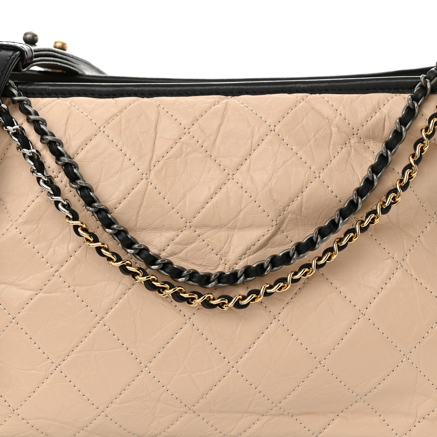 Aged Calfskin Quilted Large Gabrielle Hobo Beige Black