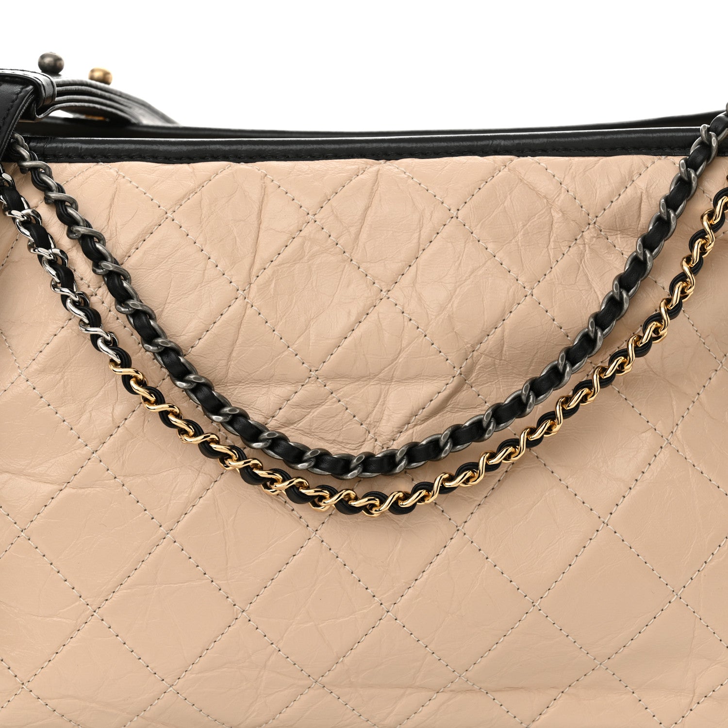 Chanel Aged Calfskin Quilted Large Gabrielle Hobo Beige Black 8 of 10