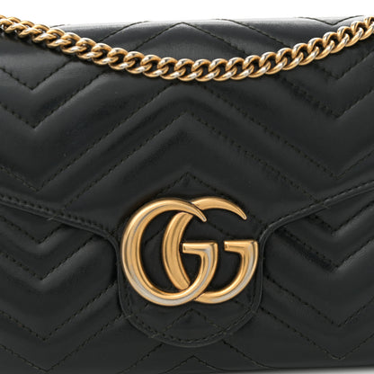 Gucci Calfskin Matelasse GG Marmont Chain Wallet Black 8 of 10