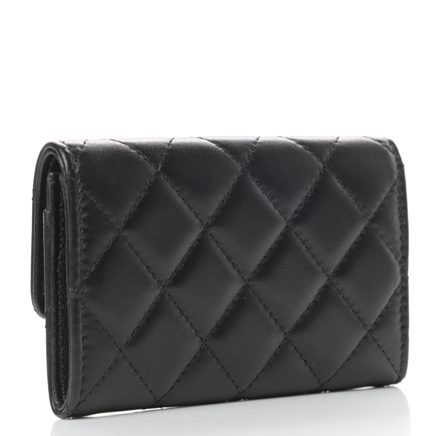 Chanel Lambskin Quilted CC Button Flap Card Holder Black 3 of 9