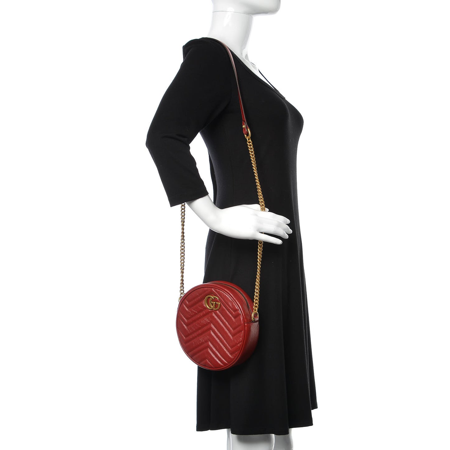 Glazed Calfskin Matelasse Heart Mini GG Marmont Round Shoulder Bag Romantic Cerise