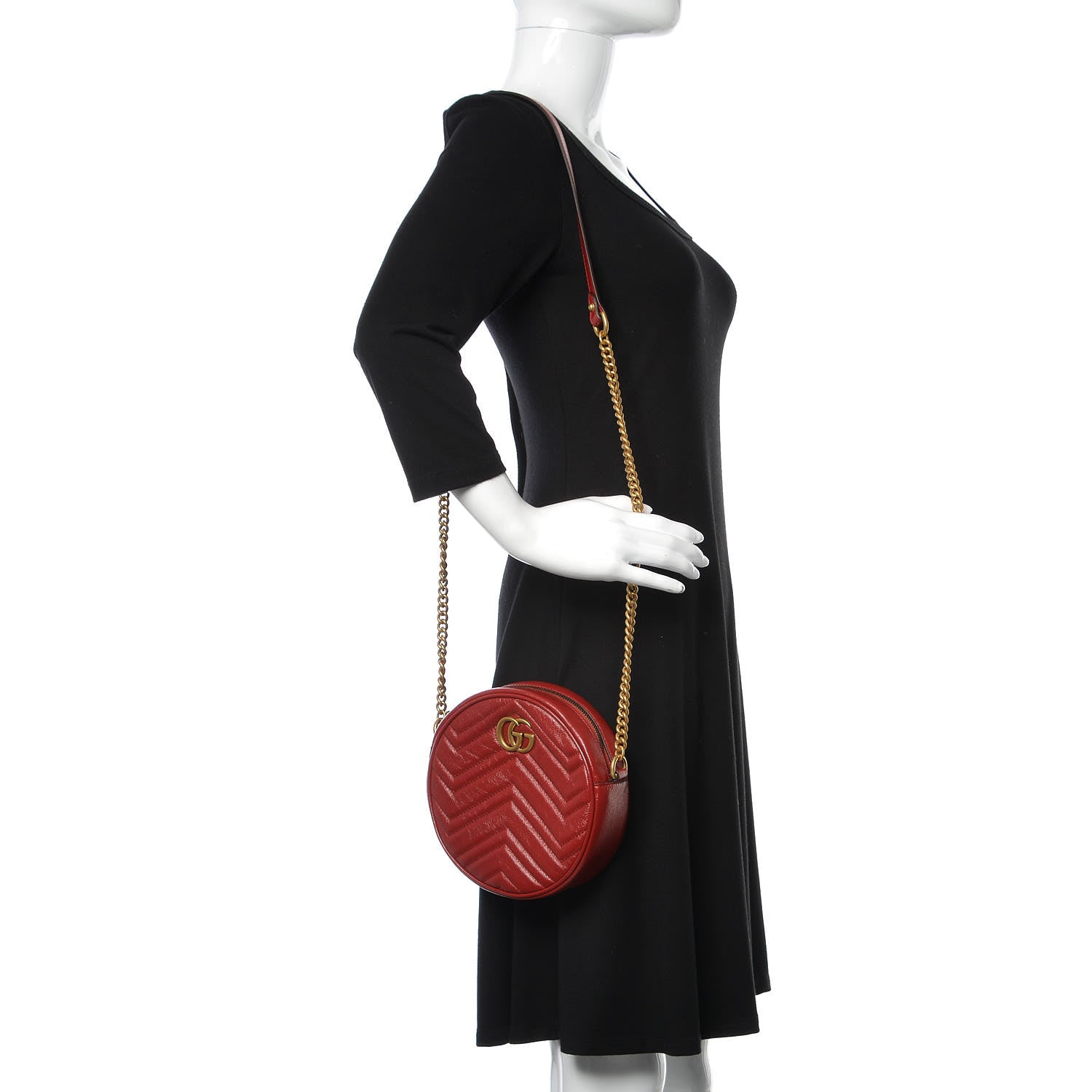 Gucci Glazed Calfskin Matelasse Heart Mini GG Marmont Round Shoulder Bag Romantic Cerise 2 of 7