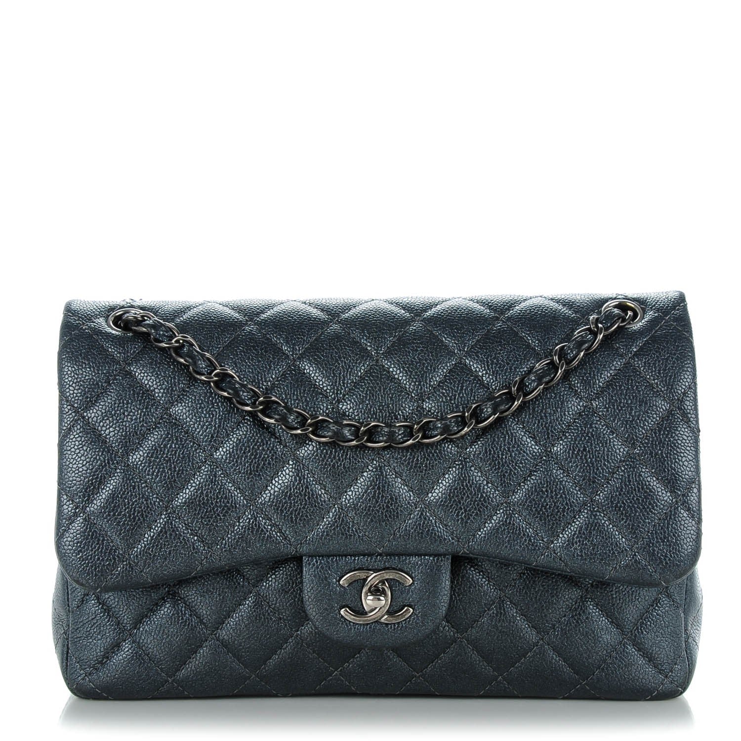 Chanel Metallic Caviar Quilted Jumbo Double Flap Dark Grey 1 of 7