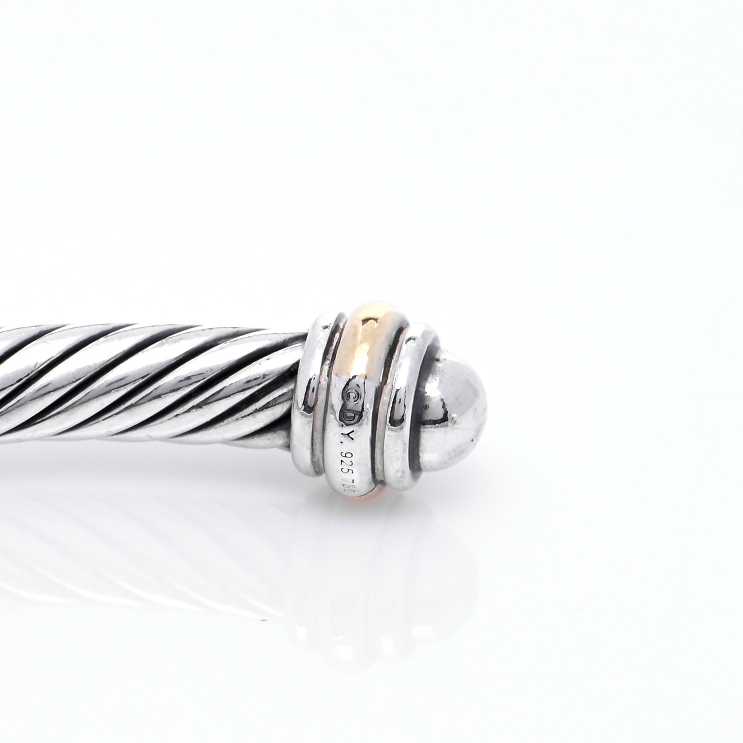David Yurman Sterling Silver 18K Yellow Gold 4mm Cable Classics Bracelet 5 of 7
