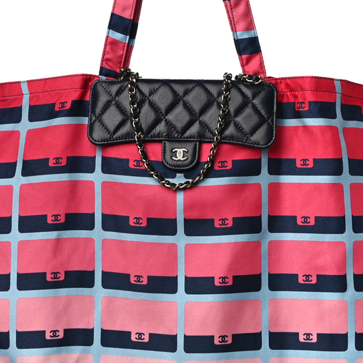 Jersey Fabric Quilted Foldable Tote With Chain Pink Multicolor