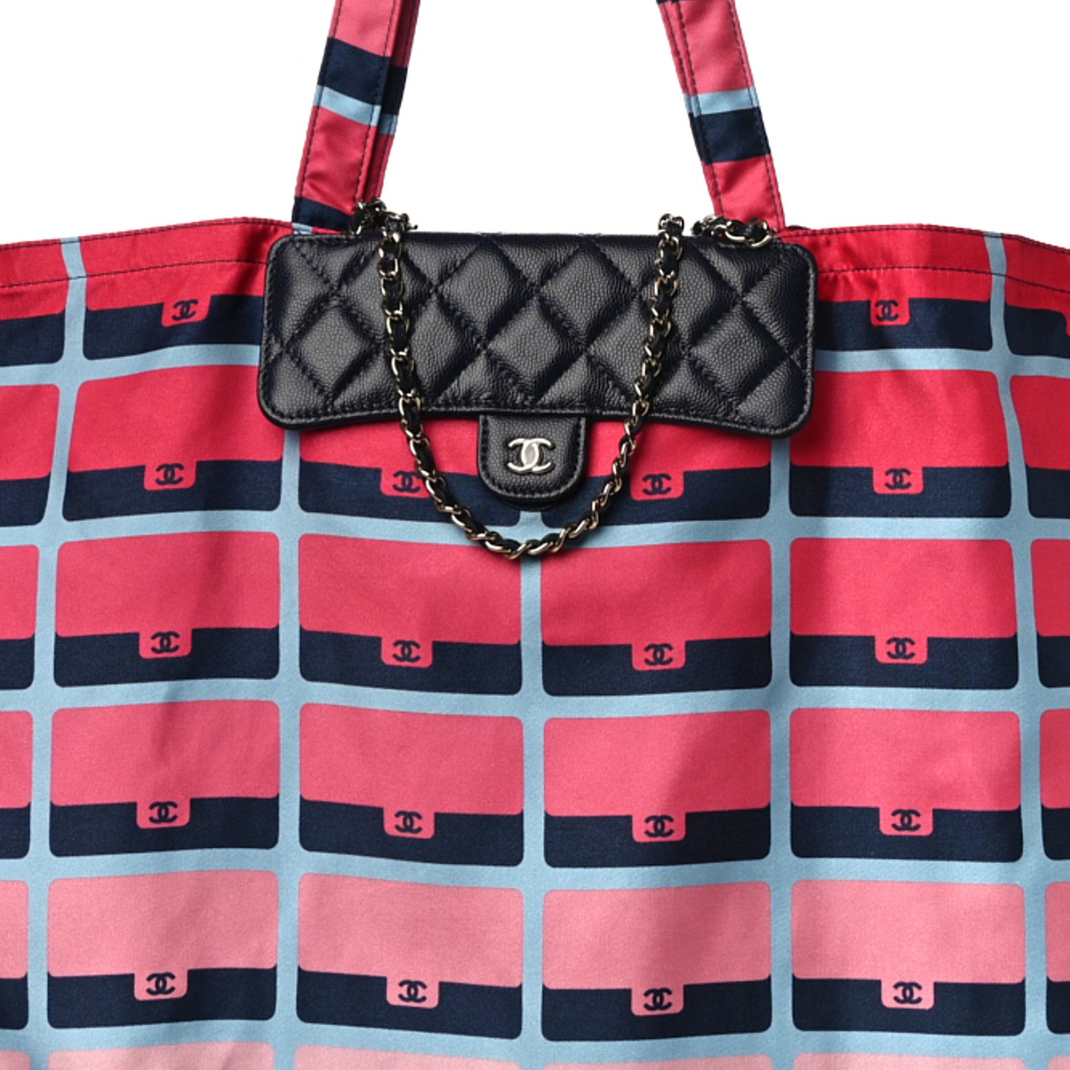 Chanel Jersey Fabric Quilted Foldable Tote With Chain Pink Multicolor 9 of 12