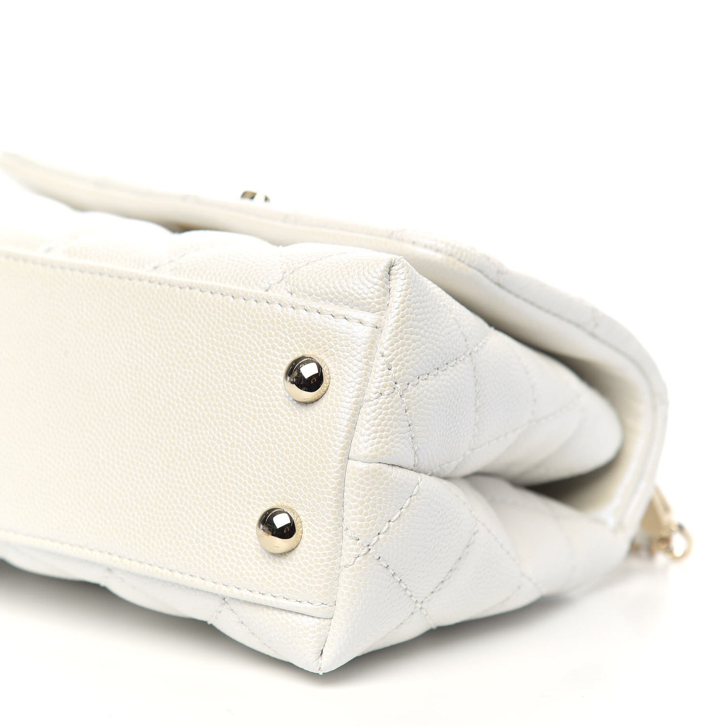 Iridescent Caviar Quilted Extra Mini Coco Handle Flap White