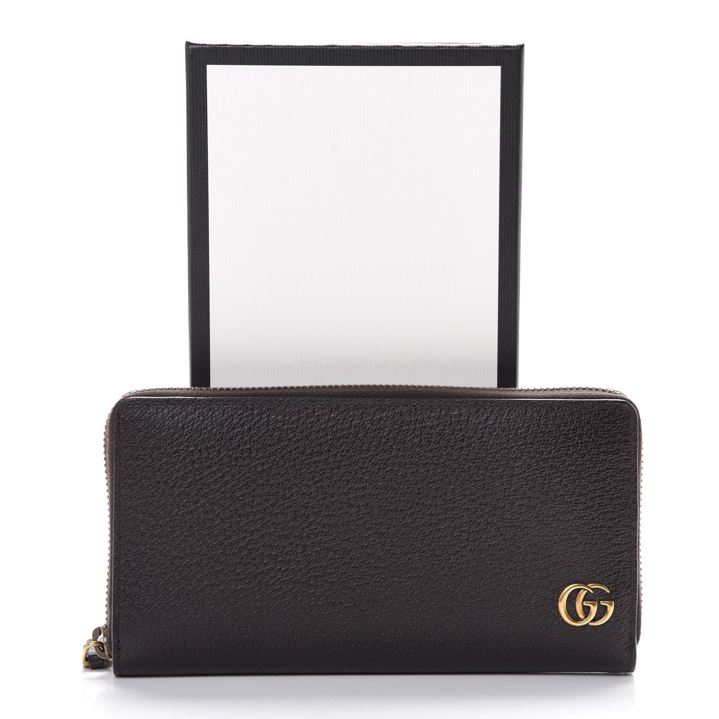 Dollar Calfskin Boar Effect GG Marmont Zip Around Wallet Dark Cocoa