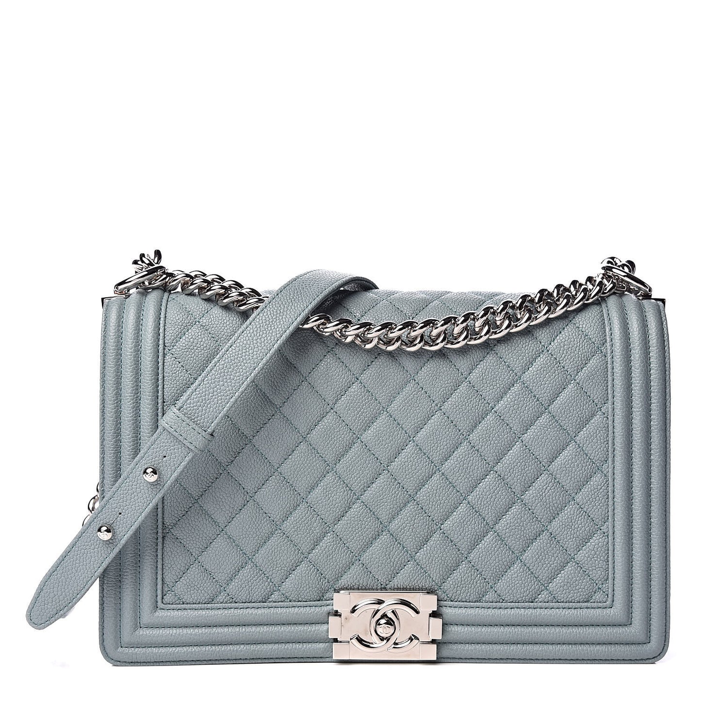 Iridescent Caviar Quilted New Medium Boy Flap Light Blue