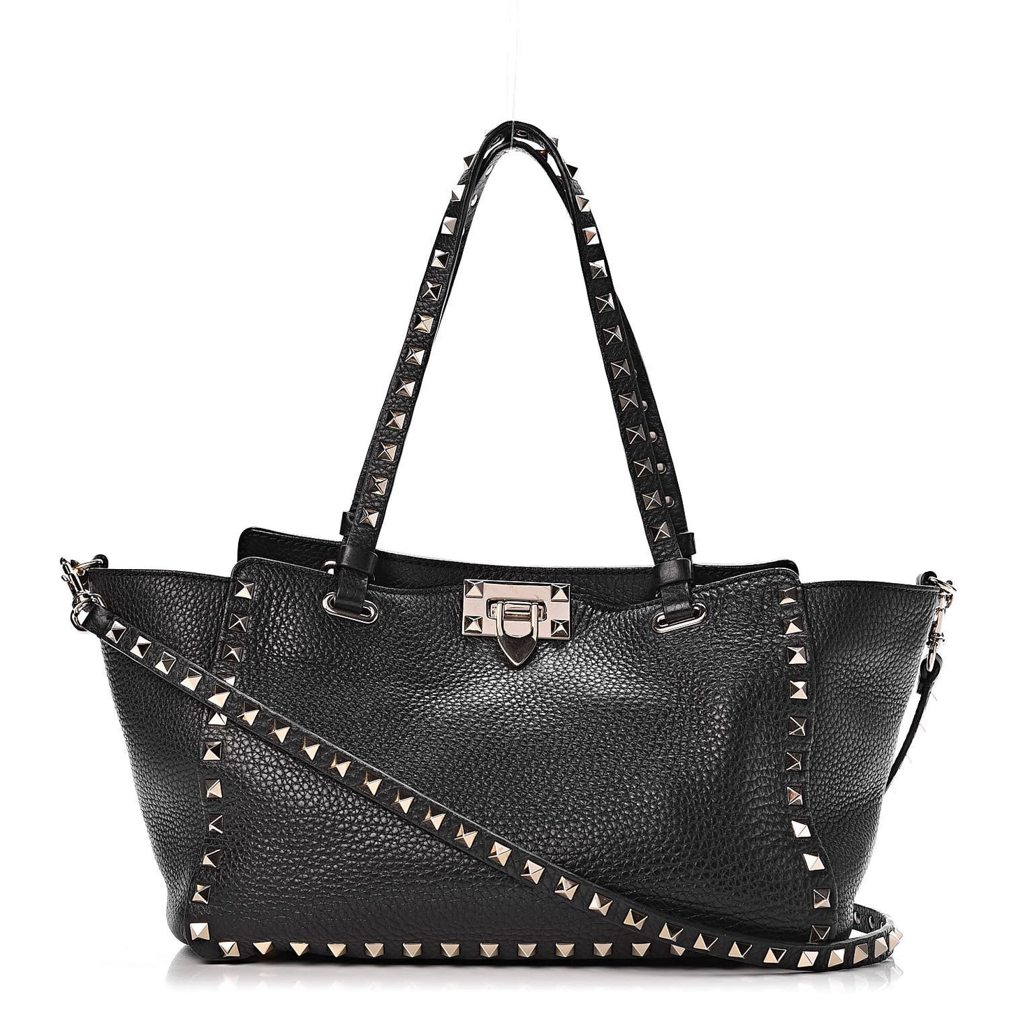 Grained Calfskin Small Rockstud Tote Black