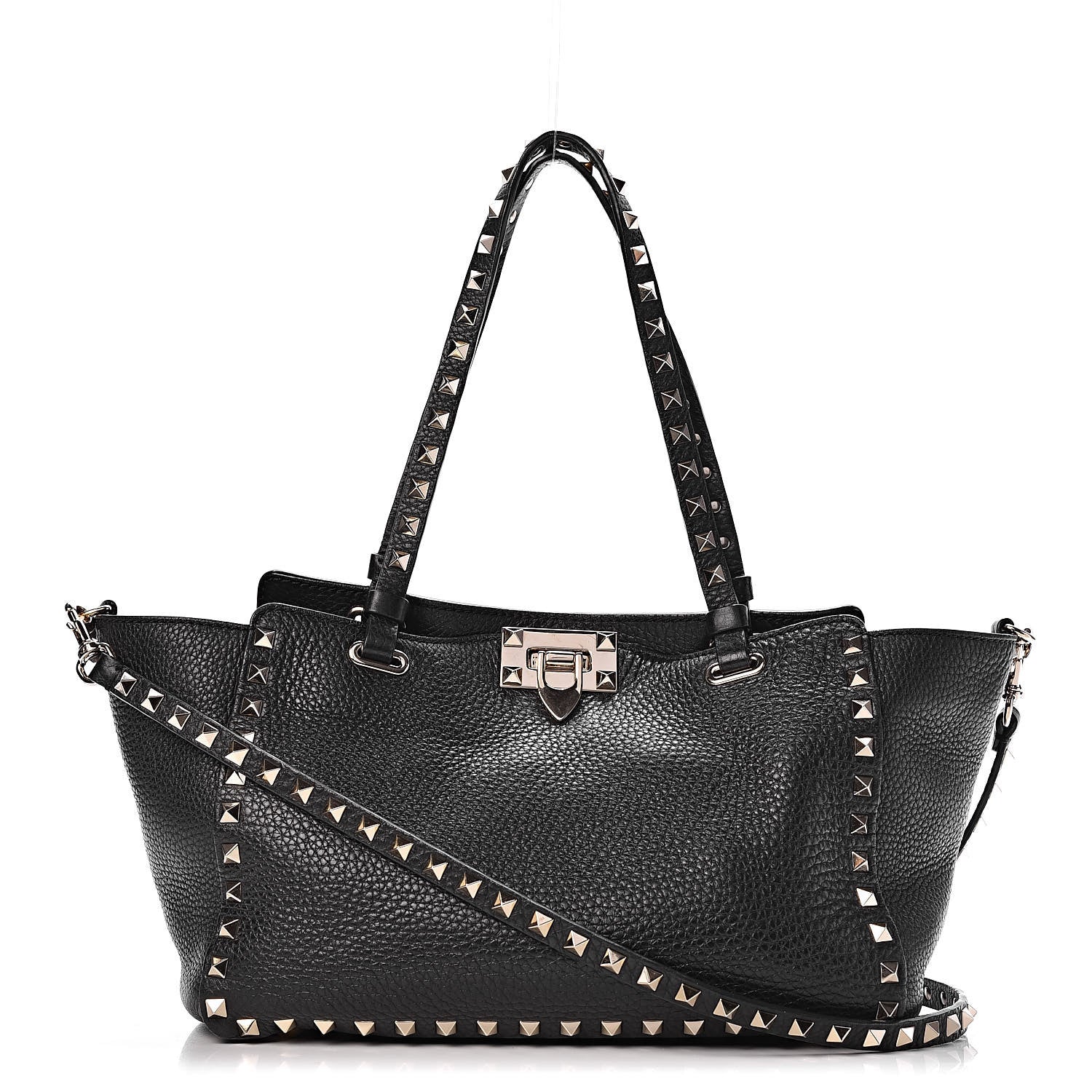 Valentino Garavani Grained Calfskin Small Rockstud Tote Black 1 of 10