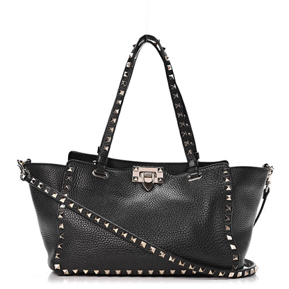 Valentino Garavani Grained Calfskin Small Rockstud Tote Black 1 of 10