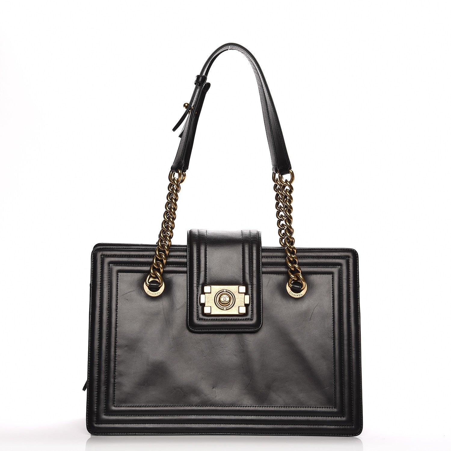 Chanel Glazed Calfskin Boy Tote Black 1 of 11