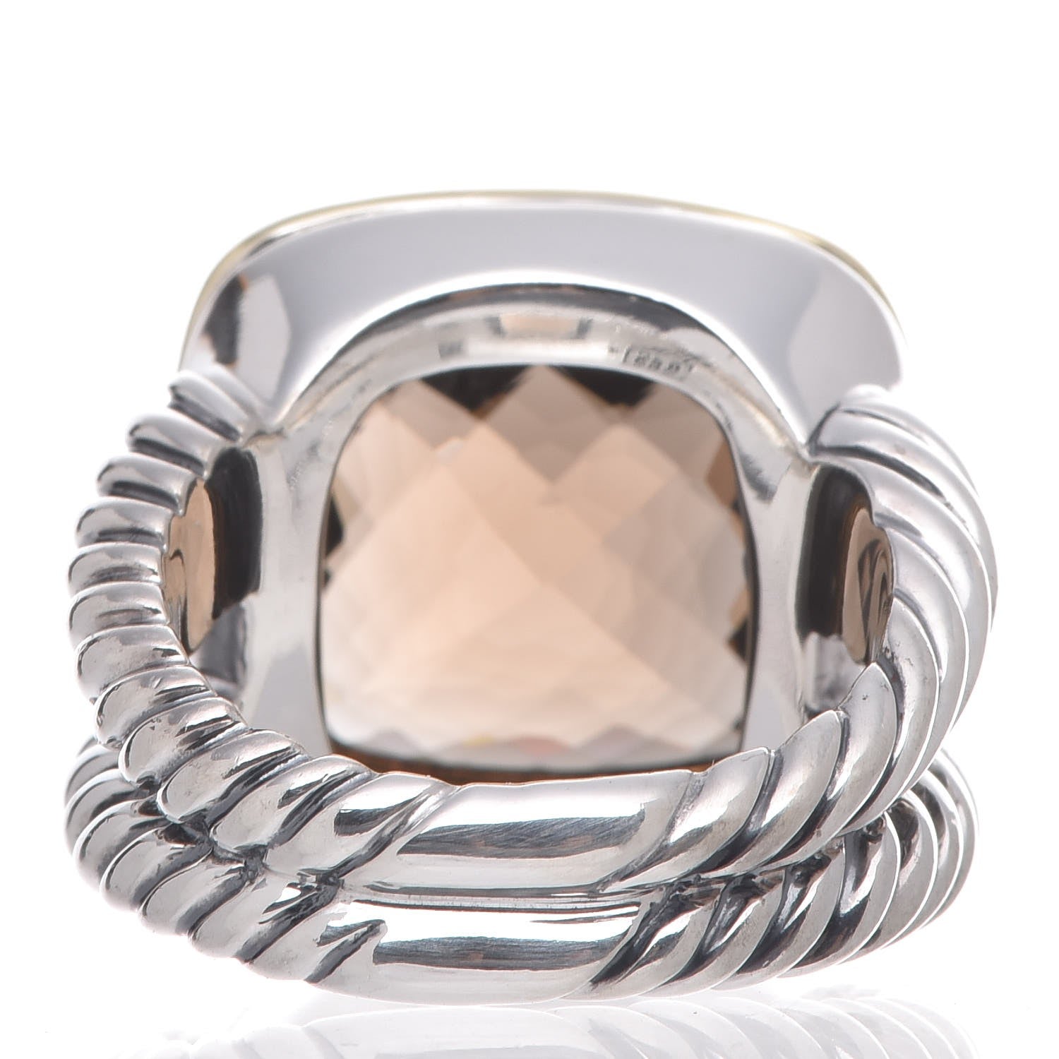 David Yurman Sterling Silver 18K Yellow Gold Diamond Smoky Quartz 14mm Albion Ring 54 7 3 of 4
